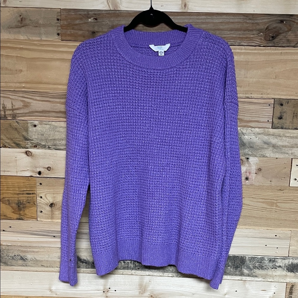 Time and Tru size XL Vibrant Purple Crew Neck Soft Stretchy Waffle Knit Sweater